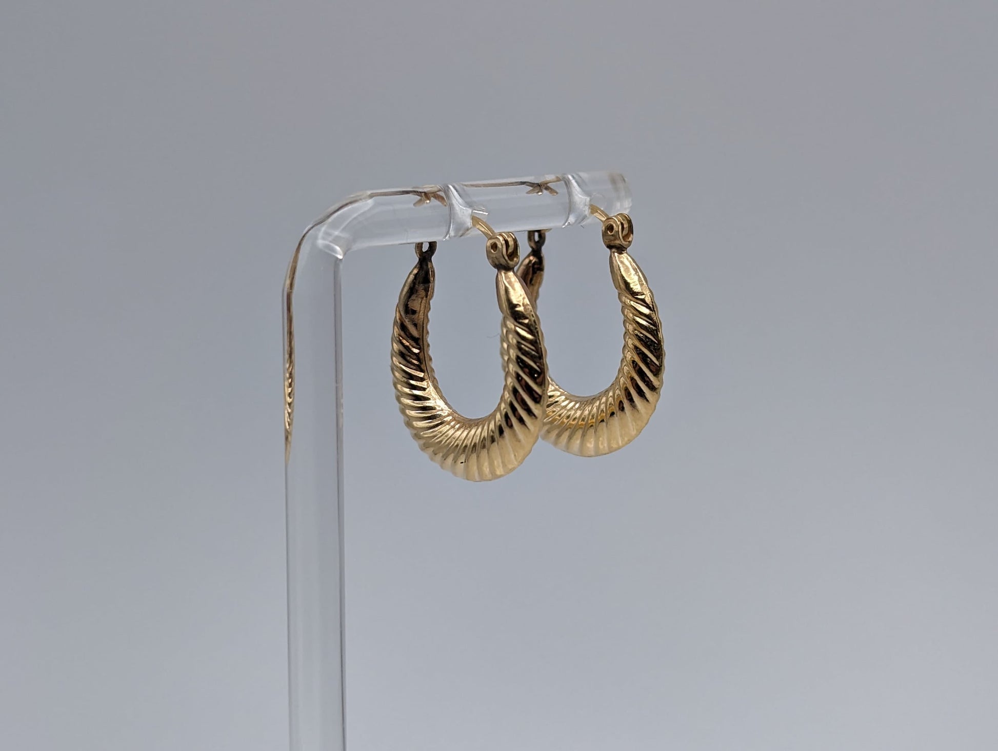 14k Large Yellow Gold Hollow Puff Earrings. 14k Gold Hollow Shrimp Hoop Earrings. 14k Hollow Hoop Earrings. 14k Gold Hoops.