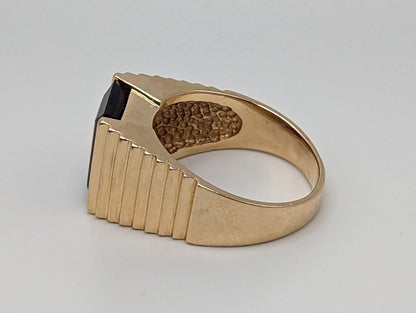 14k Yellow Gold Heavy 13gr Emerald Cut Garnet Chanel Setting Ring. 14k Garnet Mens Signet Ring.