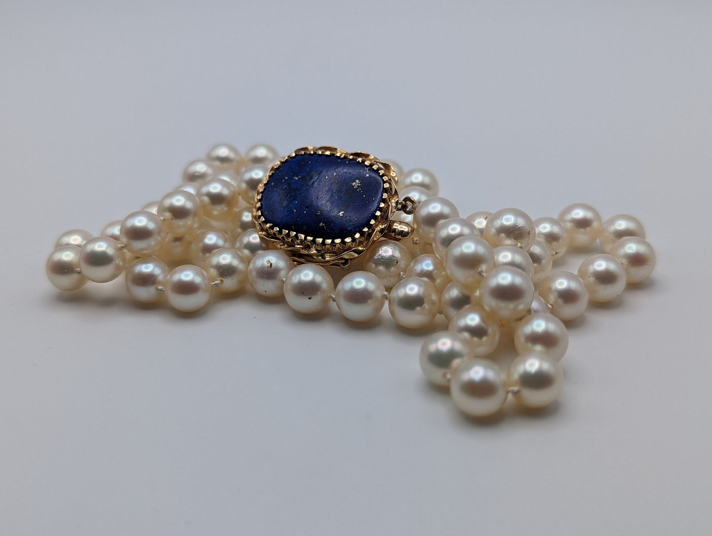 14k High-Quality Real Akoya Pearl Necklace with Lapis Lazuli. Akoya Pearl Necklace. Gold Pearl Necklace.