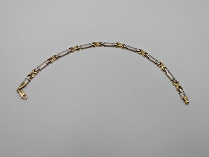 14k Two Tone X Bracelet 8" White and Yellow Gold X Bangle 14k Two Tone Bracelet
