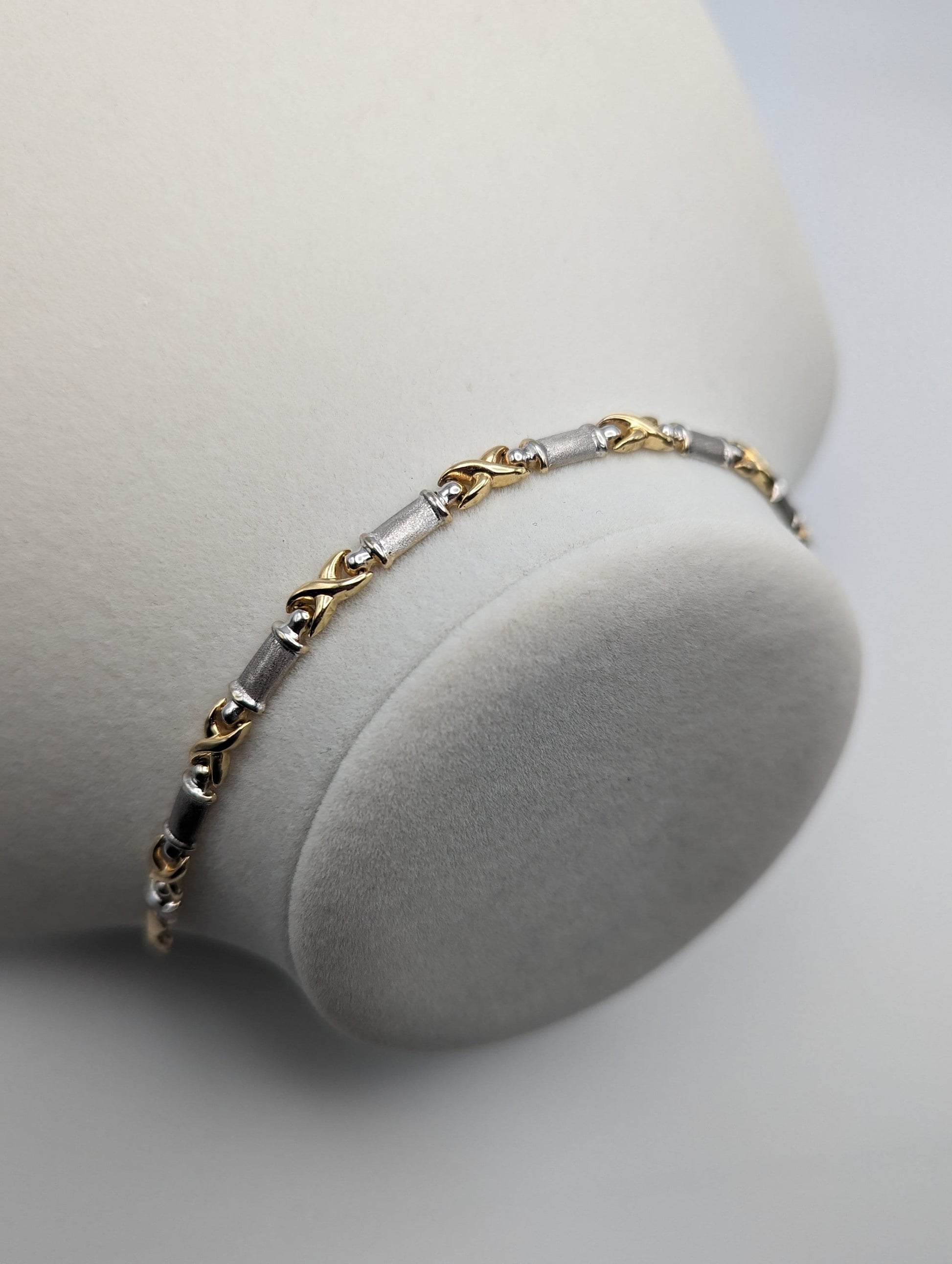 14k Two Tone X Bracelet 8" White and Yellow Gold X Bangle 14k Two Tone Bracelet