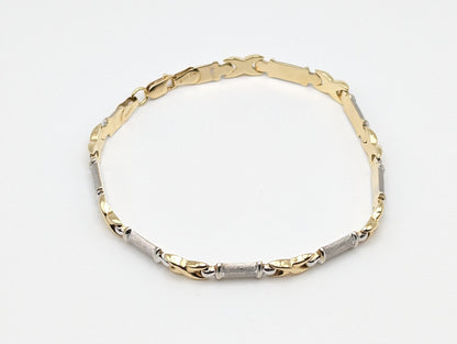 14k Two Tone X Bracelet 8" White and Yellow Gold X Bangle 14k Two Tone Bracelet