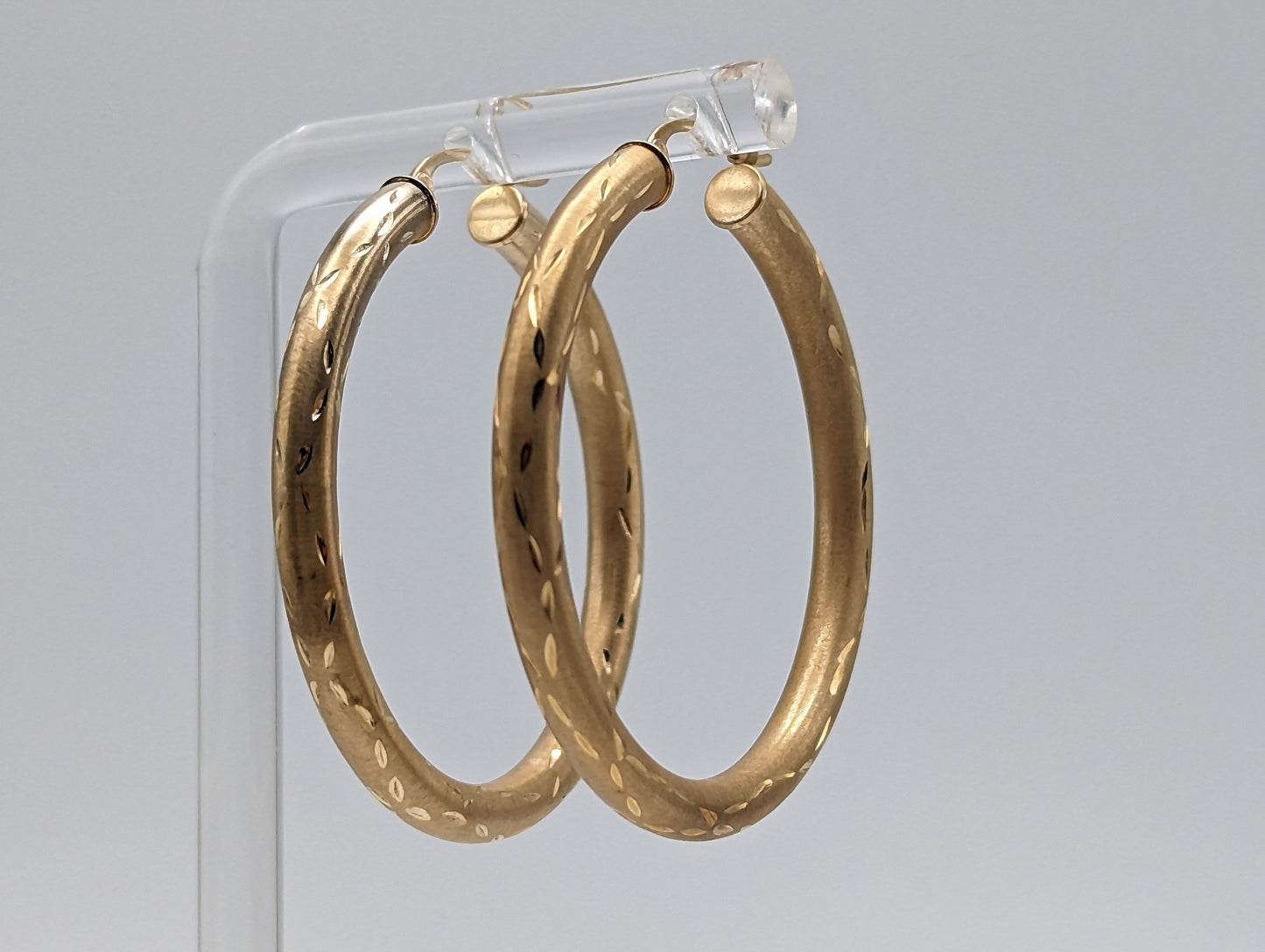 Large 14k Yellow Gold Hoop Earrings 14k Solid Gold Hoops 14k Textured Gold Hoops