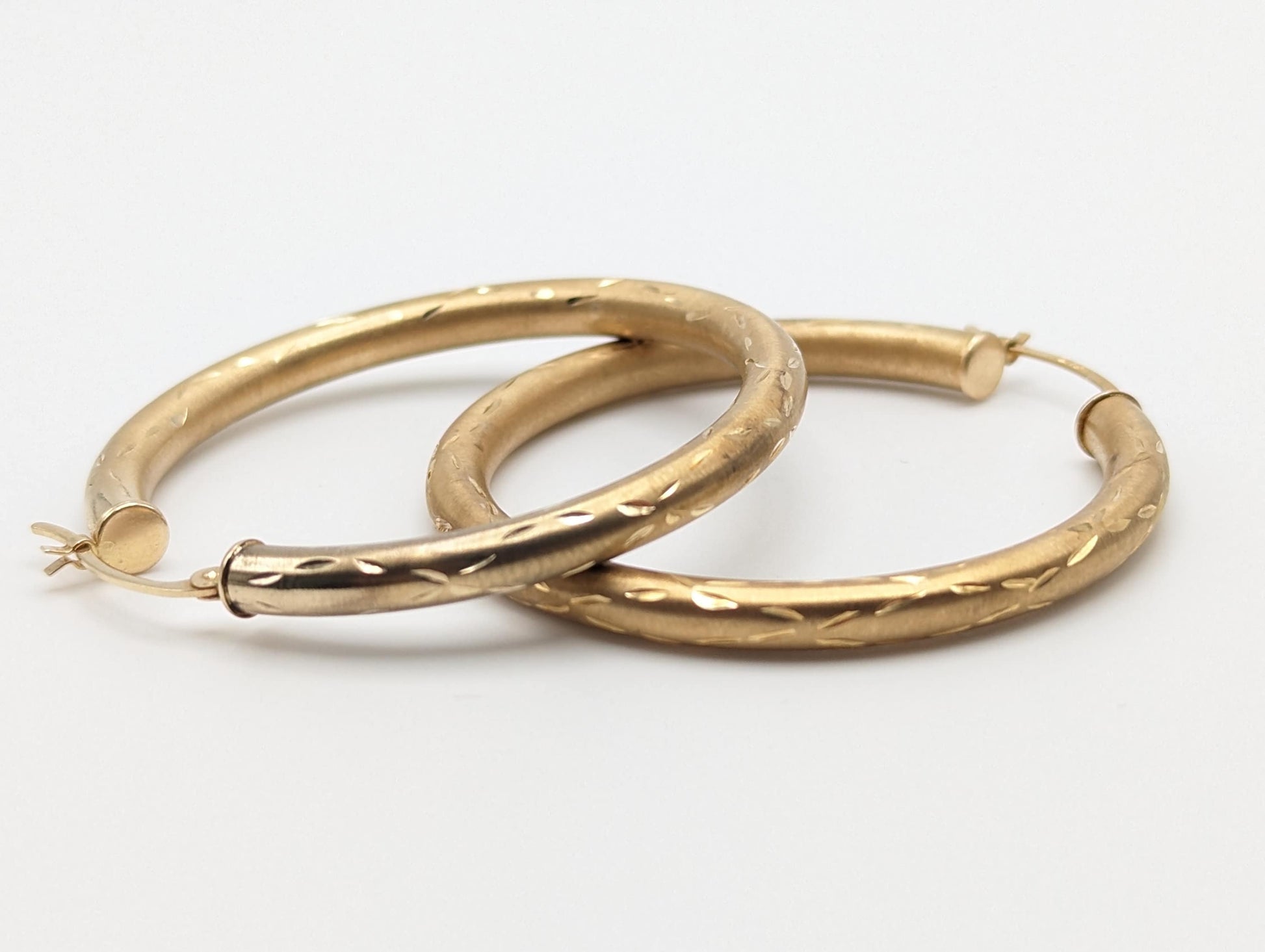 Large 14k Yellow Gold Hoop Earrings 14k Solid Gold Hoops 14k Textured Gold Hoops