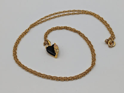 10k 12k Black Hills Gold Rose Gold Vine Onyx Heart w/ GF 12k Necklace. Black Hills Gold Onyx Heart Necklace.