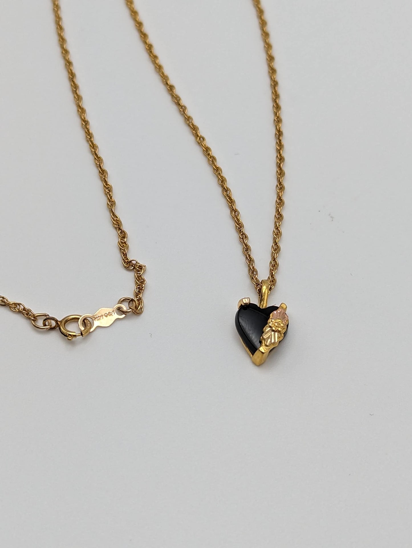 10k 12k Black Hills Gold Rose Gold Vine Onyx Heart w/ GF 12k Necklace. Black Hills Gold Onyx Heart Necklace.