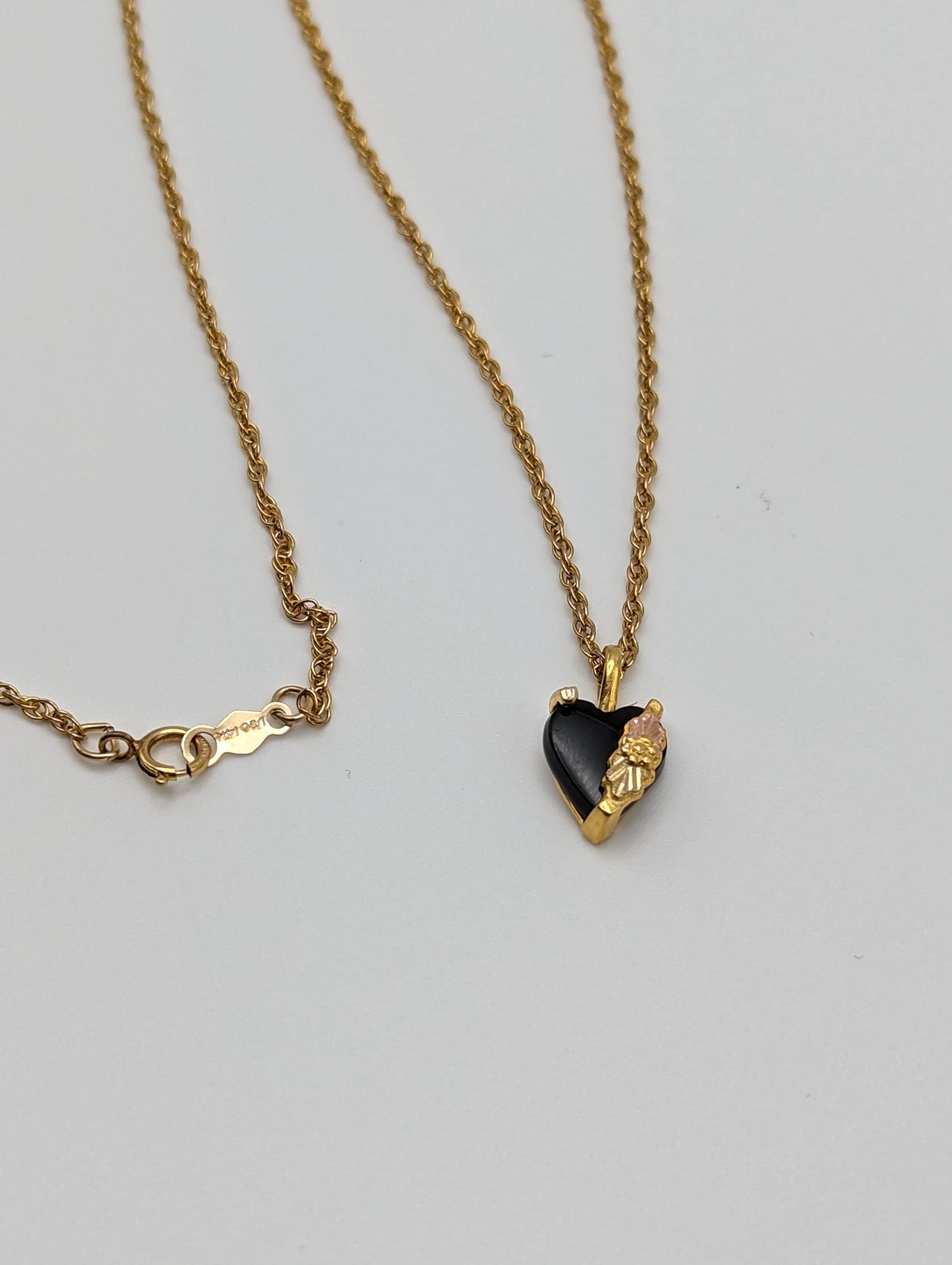 10k 12k Black Hills Gold Rose Gold Vine Onyx Heart w/ GF 12k Necklace. Black Hills Gold Onyx Heart Necklace.