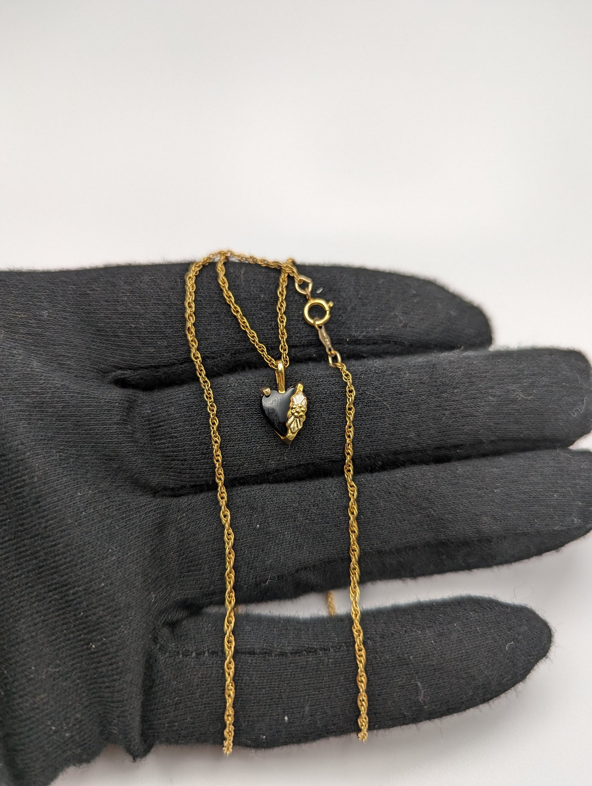 10k 12k Black Hills Gold Rose Gold Vine Onyx Heart w/ GF 12k Necklace. Black Hills Gold Onyx Heart Necklace.