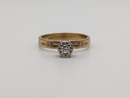 14k Yellow Gold Diamond Engagement Ring. 14k Yellow Gold Engagement Promise Ring. Antique 14k Diamond Solitare.