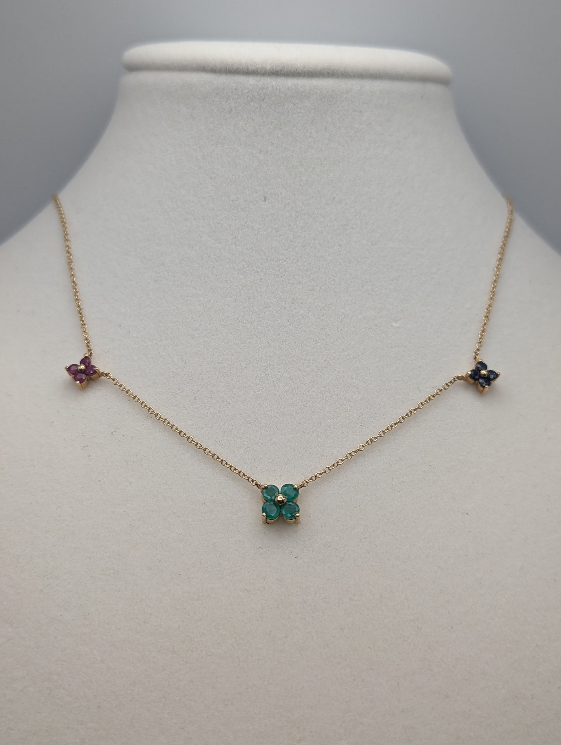 14k Yellow Gold Three Flower Pendant. 14k Yellow Gold Multi Gem Daisy Necklace 18 " necklace