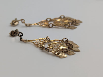 14k Yellow Gold Drop Dangel Filigree Earrings. 14k Dangel Earrings. 14k Filigree Earrings.