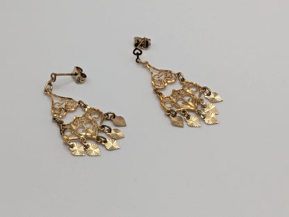 14k Yellow Gold Drop Dangel Filigree Earrings. 14k Dangel Earrings. 14k Filigree Earrings.