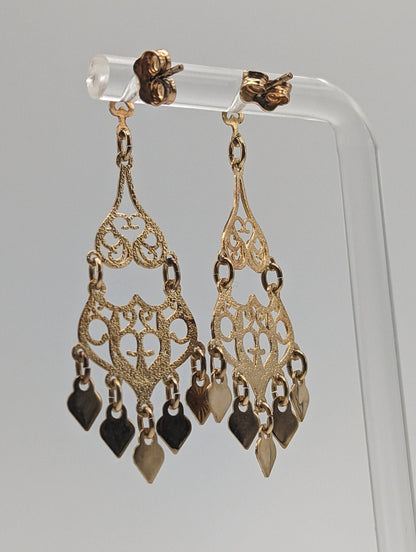 14k Yellow Gold Drop Dangel Filigree Earrings. 14k Dangel Earrings. 14k Filigree Earrings.
