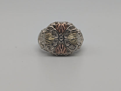 Sterling Silver 10k Inlay Gold Leaf Black Hills Gold Signet Ring. Black Hills Gold Leaf Mens Ring Sterling Silver Antique Gold Leaf Ring