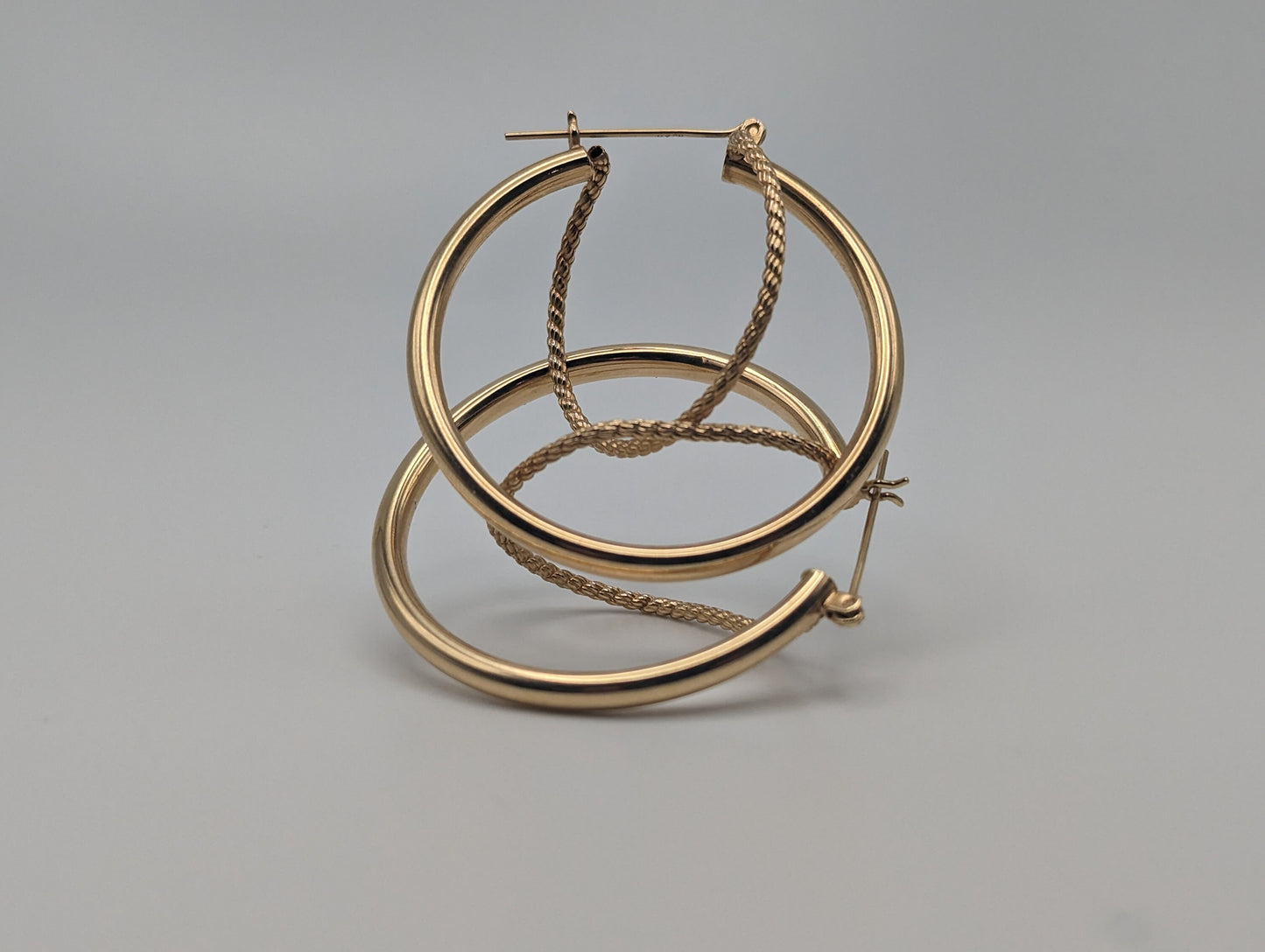 Large 14k Gold Twisted Hoop Earrings. 3" Intertwined Twisted Double Wire Hoop Earrings Real Solid 14K Yellow Gold