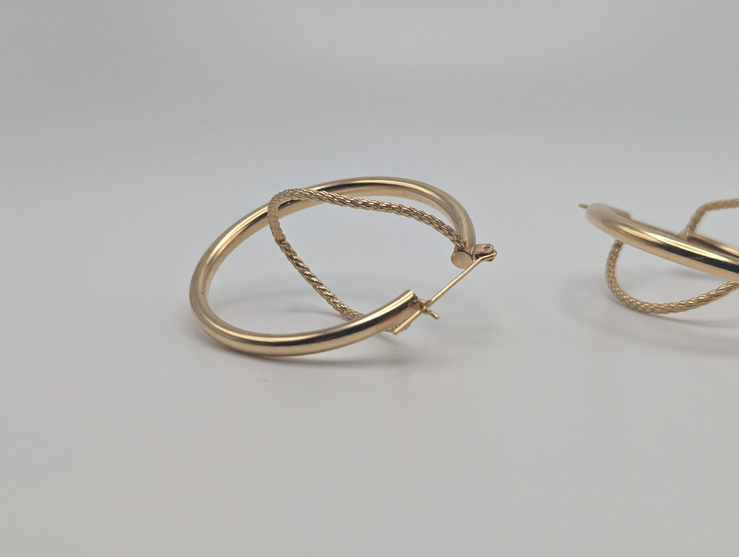 Large 14k Gold Twisted Hoop Earrings. 3" Intertwined Twisted Double Wire Hoop Earrings Real Solid 14K Yellow Gold