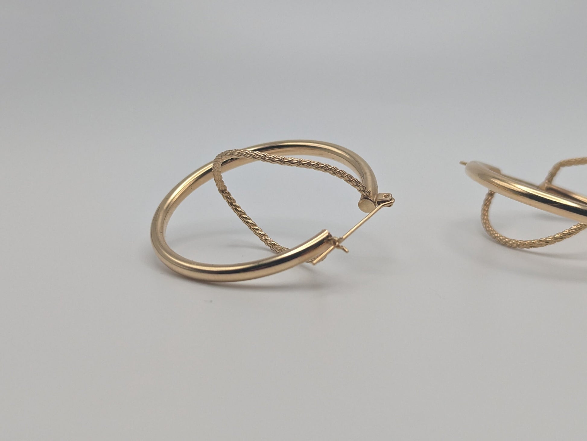 Large 14k Gold Twisted Hoop Earrings. 3" Intertwined Twisted Double Wire Hoop Earrings Real Solid 14K Yellow Gold