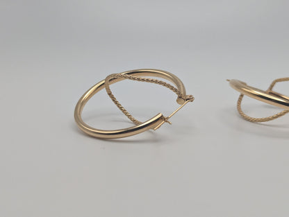 Large 14k Gold Twisted Hoop Earrings. 3" Intertwined Twisted Double Wire Hoop Earrings Real Solid 14K Yellow Gold