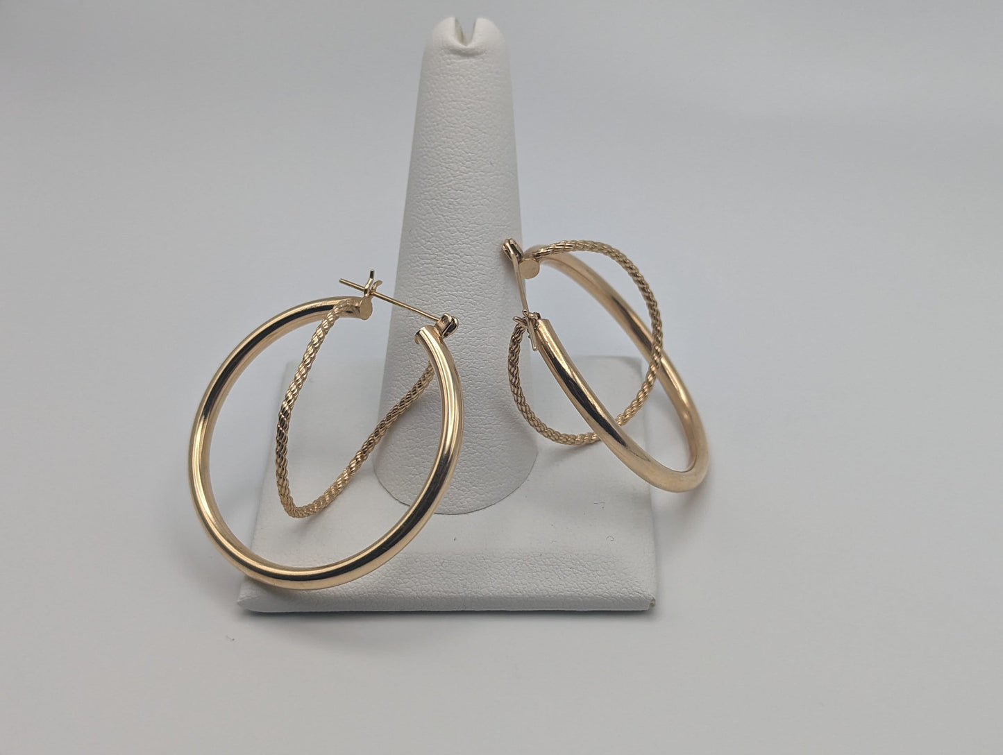 Large 14k Gold Twisted Hoop Earrings. 3" Intertwined Twisted Double Wire Hoop Earrings Real Solid 14K Yellow Gold