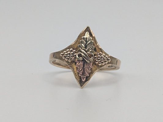 Black Hills Gold Ring. 10k Multi-tone Gold Black Hills Signet Ring. 10k/12k Black Hill Band. Rose Gold Flower Vine Ring.