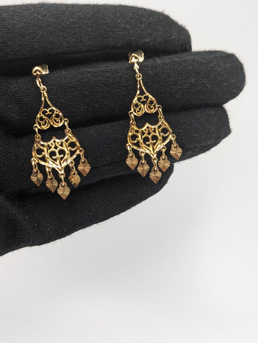 14k Yellow Gold Drop Dangel Filigree Earrings. 14k Dangel Earrings. 14k Filigree Earrings.