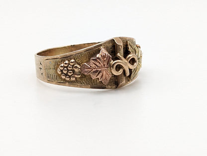 Heavy Black Hills Gold Ring. 10k Multi-tone Gold Black Hills Signet Ring. 10k/12k Black Hill Band. Rose Gold Flower Vine Ring.