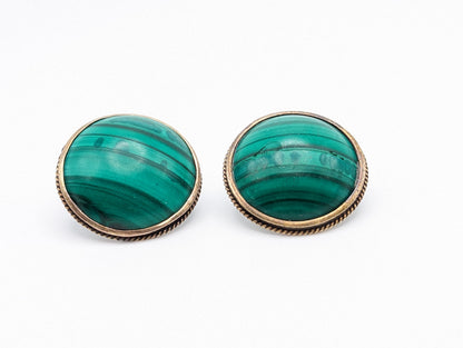 Vintage Large 10k Victorian Round Malachite Earrings. 10k Malachite Earrings. Round Malachite Earrings.