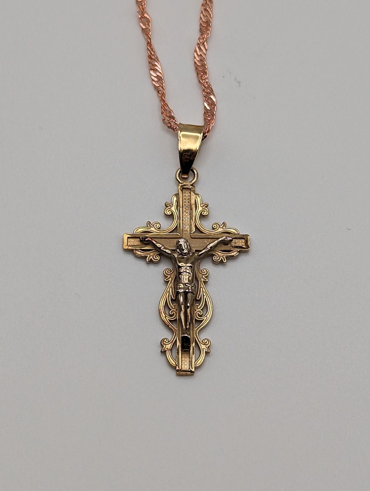 14k Gold Jesus Crucifix Cross Pendant Necklace. 14k Yellow Gold Crucifix. 14k Yellow Gold Cross Pendant + Complimentary 18k GF Necklace