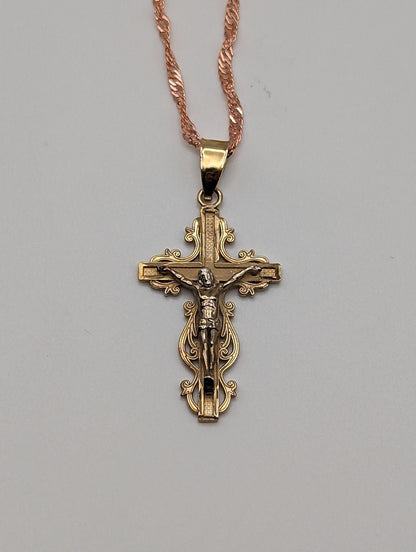 14k Gold Jesus Crucifix Cross Pendant Necklace. 14k Yellow Gold Crucifix. 14k Yellow Gold Cross Pendant + Complimentary 18k GF Necklace