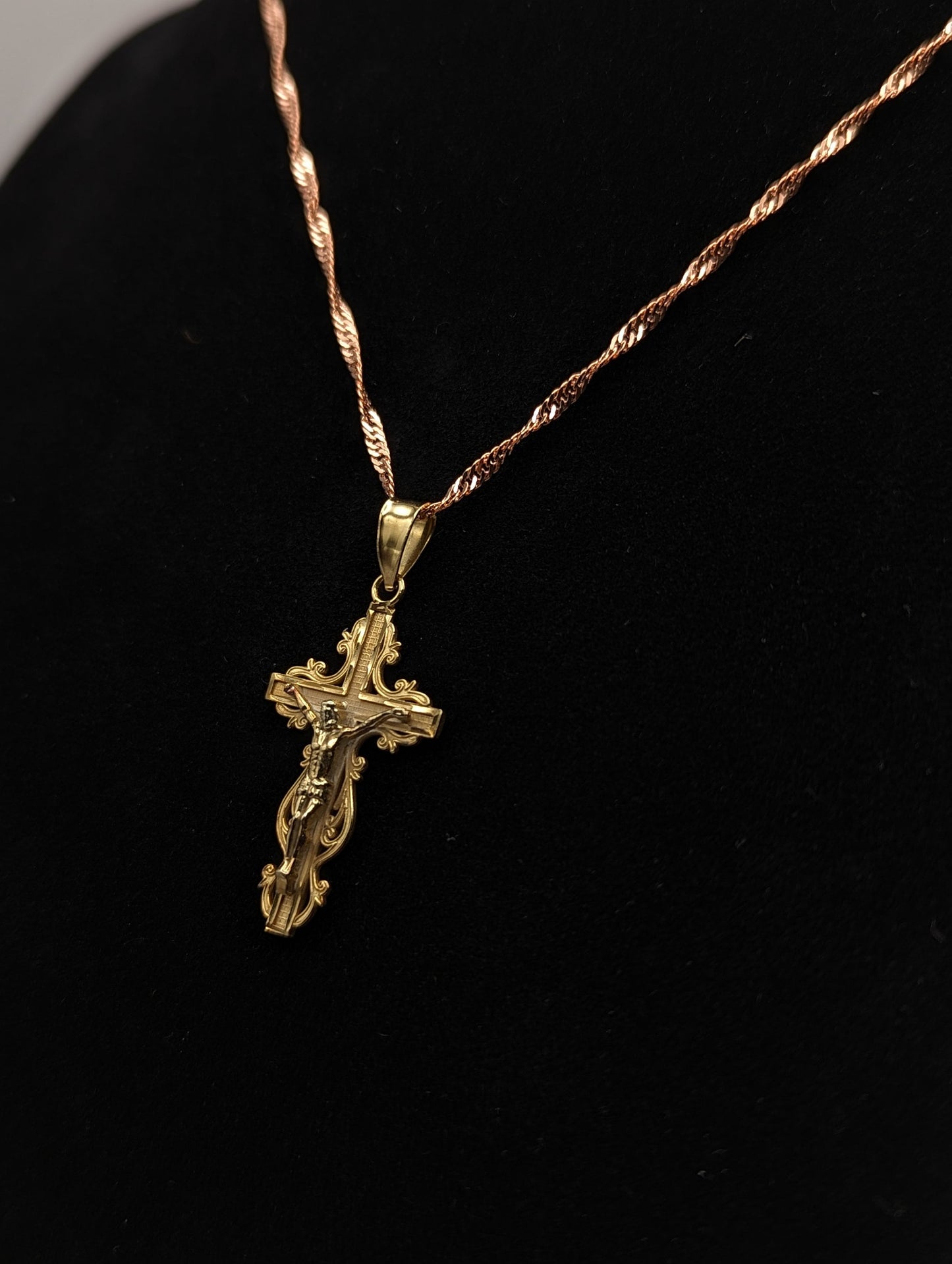 14k Gold Jesus Crucifix Cross Pendant Necklace. 14k Yellow Gold Crucifix. 14k Yellow Gold Cross Pendant + Complimentary 18k GF Necklace