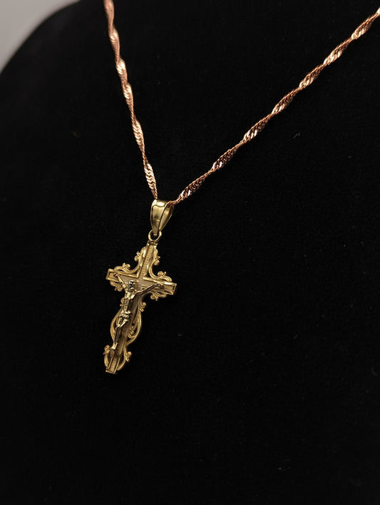 14k Gold Jesus Crucifix Cross Pendant Necklace. 14k Yellow Gold Crucifix. 14k Yellow Gold Cross Pendant + Complimentary 18k GF Necklace