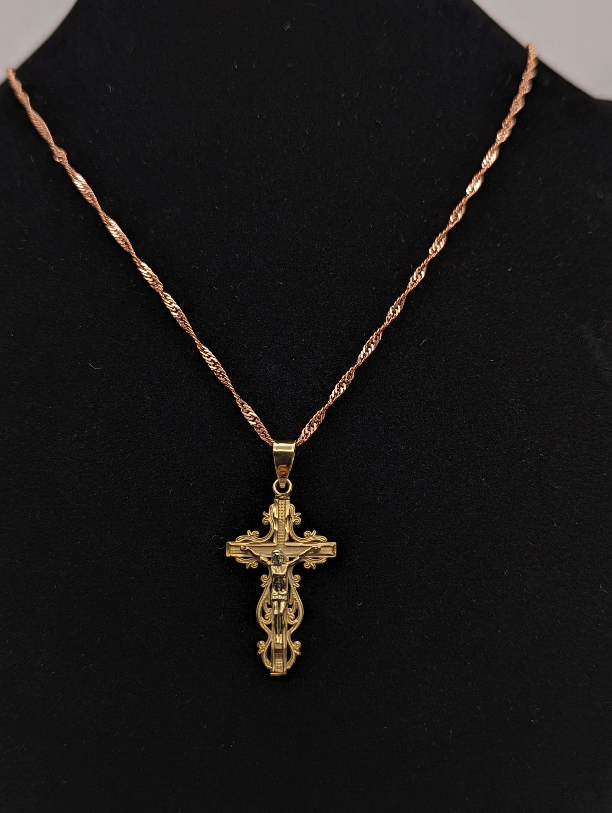 14k Gold Jesus Crucifix Cross Pendant Necklace. 14k Yellow Gold Crucifix. 14k Yellow Gold Cross Pendant + Complimentary 18k GF Necklace