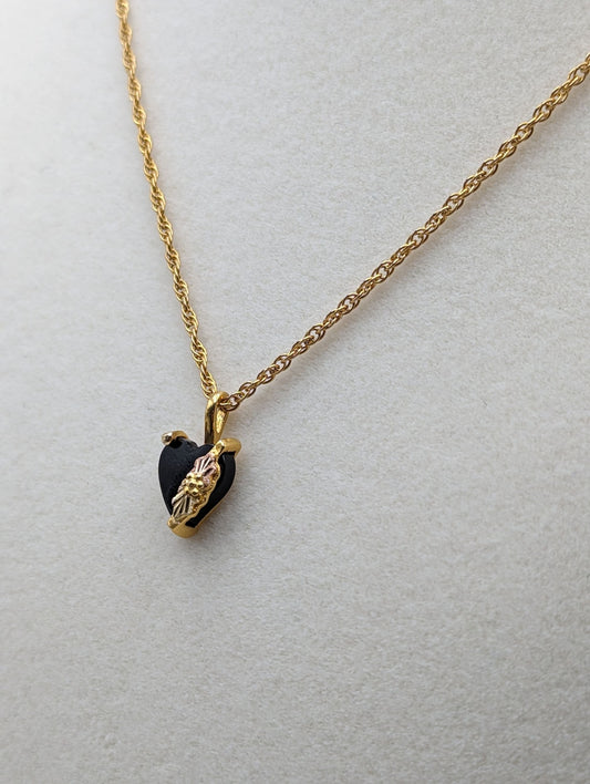 10k 12k Black Hills Gold Rose Gold Vine Onyx Heart w/ GF 12k Necklace. Black Hills Gold Onyx Heart Necklace.