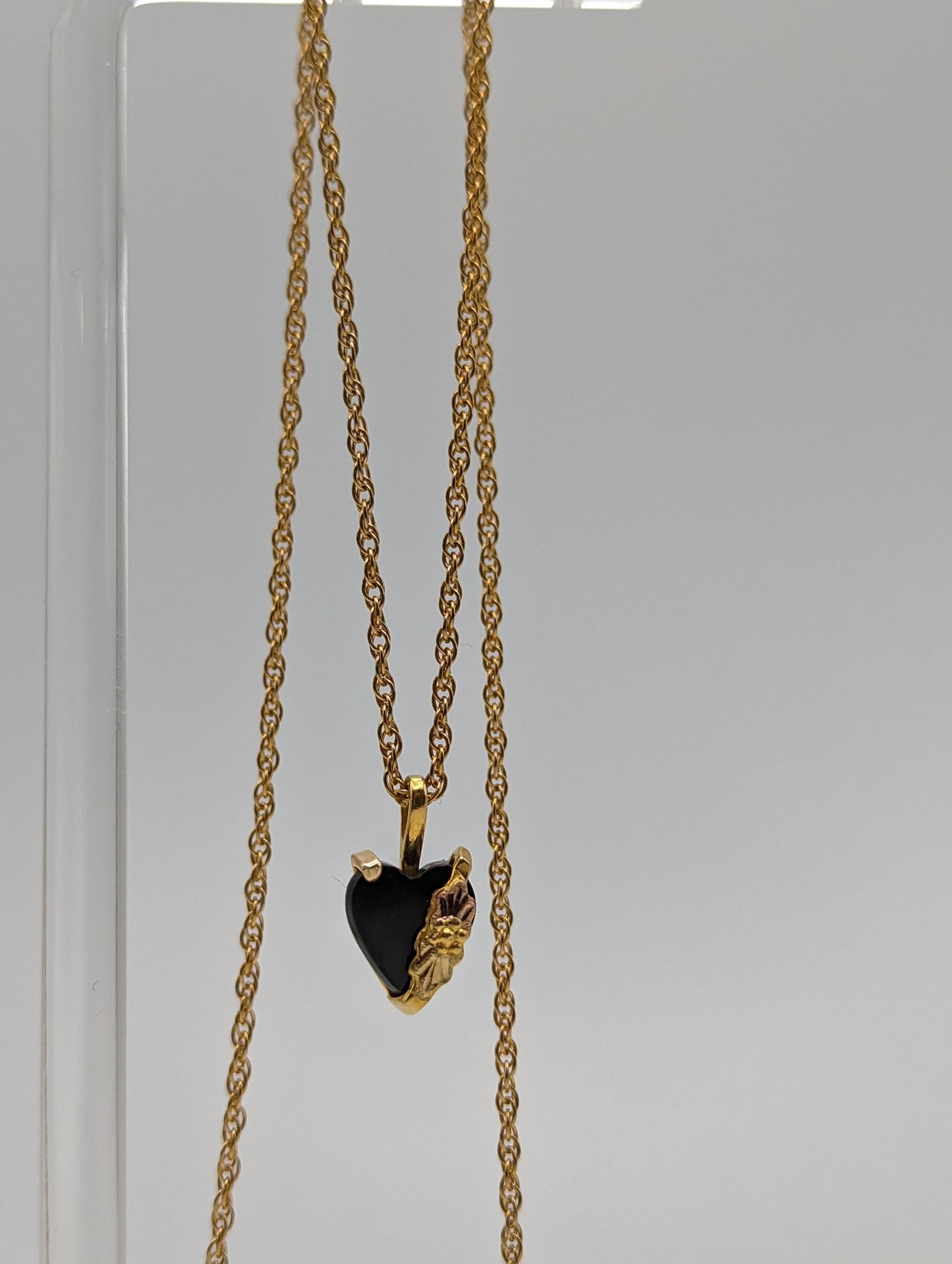 10k 12k Black Hills Gold Rose Gold Vine Onyx Heart w/ GF 12k Necklace. Black Hills Gold Onyx Heart Necklace.