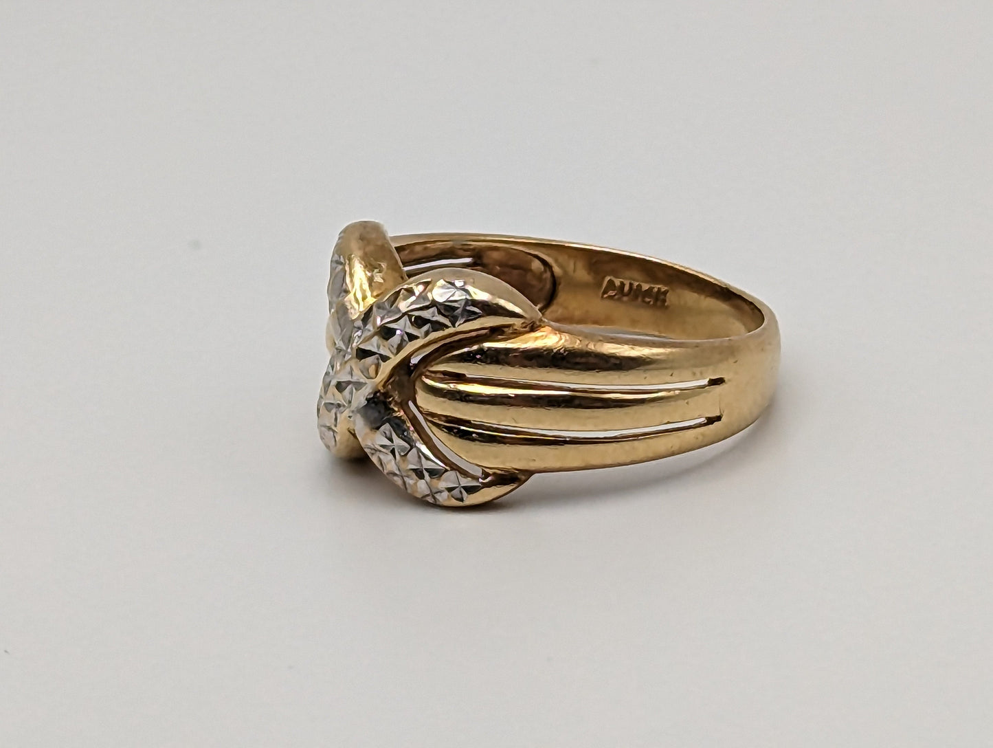 Heavy White & Yellow Gold 14k X Design Ring. Multi-Band X Ring. Solid Gold X Ring.