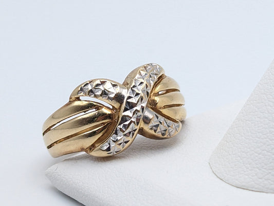 Heavy White & Yellow Gold 14k X Design Ring. Multi-Band X Ring. Solid Gold X Ring.