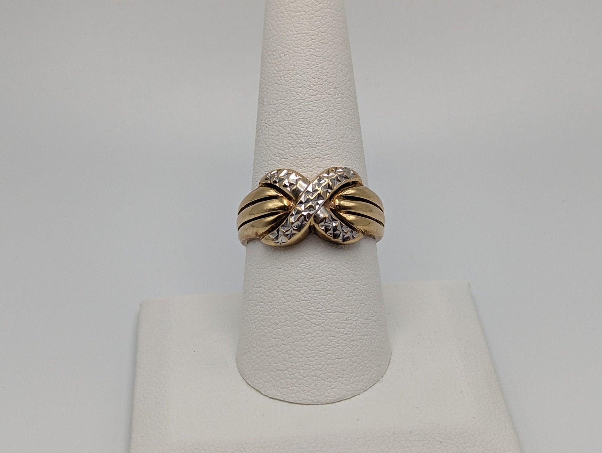 Heavy White & Yellow Gold 14k X Design Ring. Multi-Band X Ring. Solid Gold X Ring.