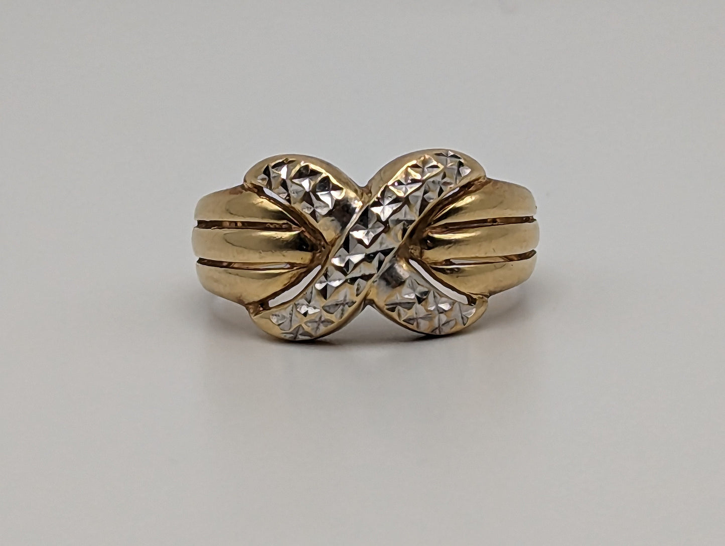 Heavy White & Yellow Gold 14k X Design Ring. Multi-Band X Ring. Solid Gold X Ring.