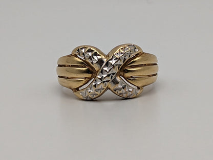 Heavy White & Yellow Gold 14k X Design Ring. Multi-Band X Ring. Solid Gold X Ring.