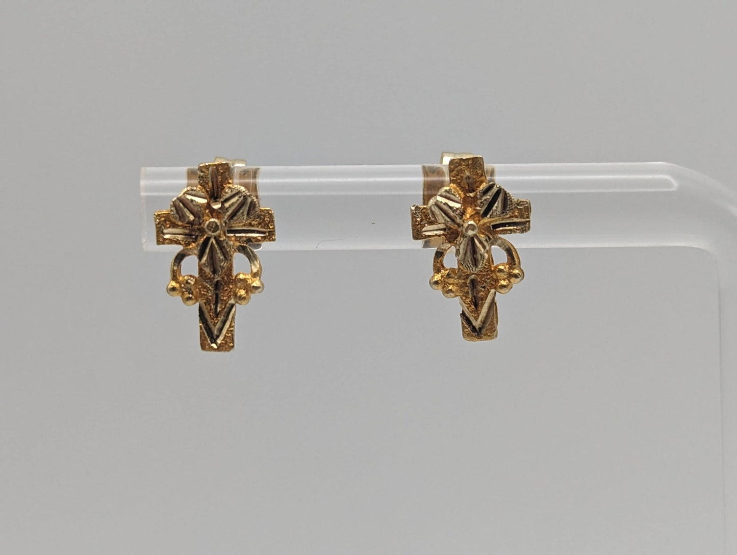 10k 12k Black Hills Gold Cross Earrings Tri Color Vintage Pierced Studs Gold Cross Earrings BHG