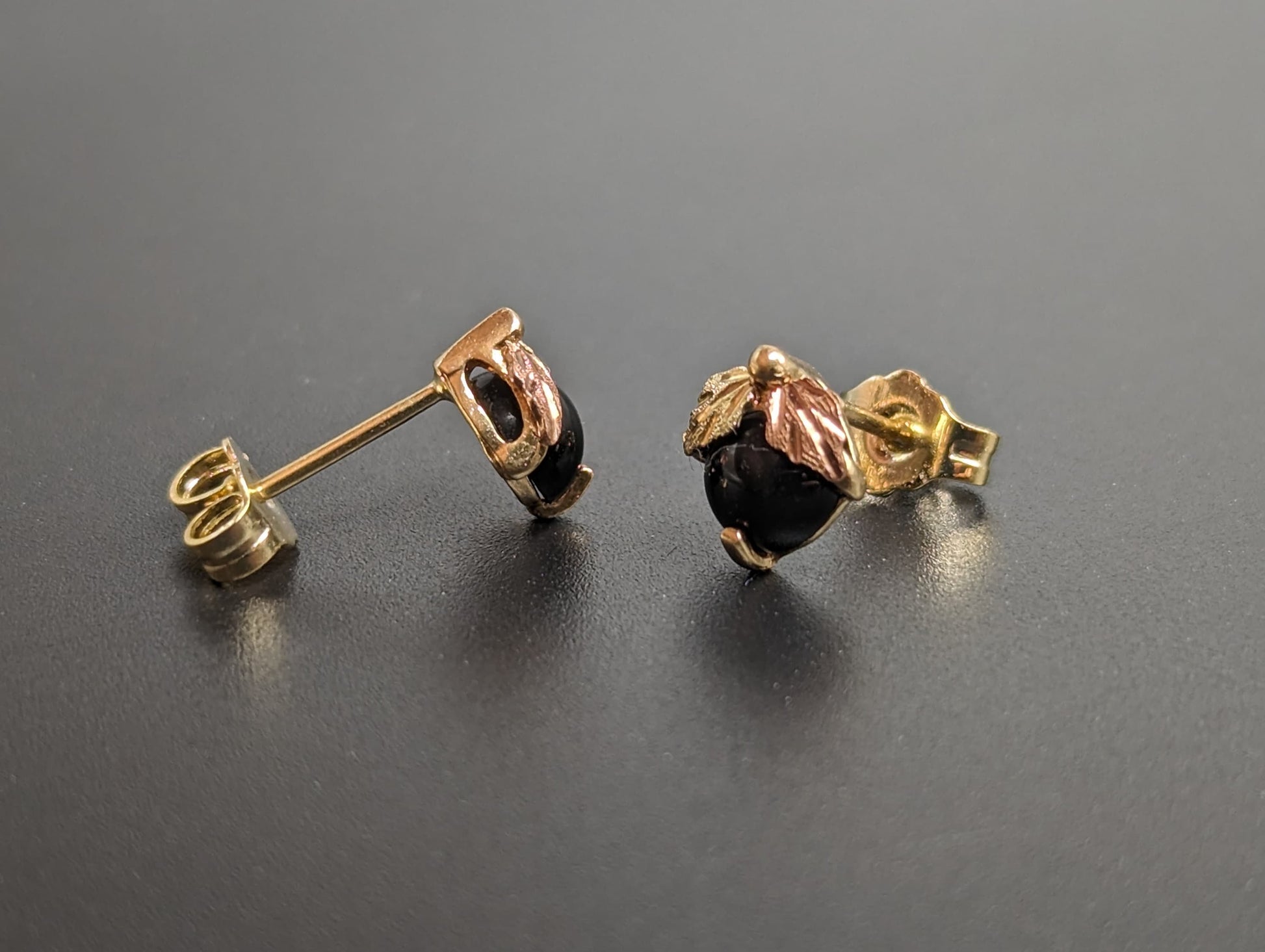 10k 12k Black Hills Gold Black Onyx Traditional Gold Vine Studs Earrings Post Design Earrings BHG