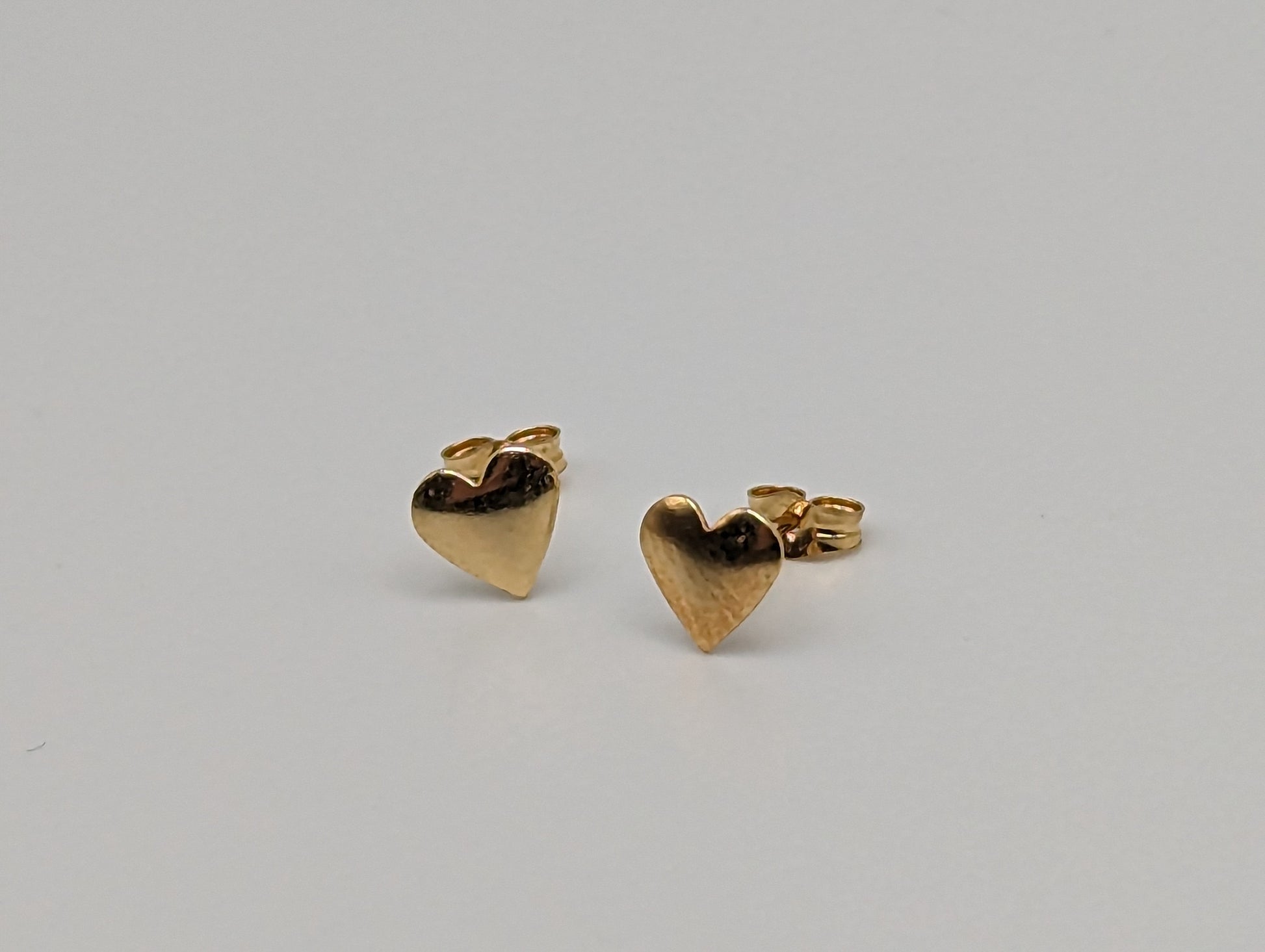 Dainty Whimsical Solid Gold 18K Yellow Gold Heart Stud Earrings