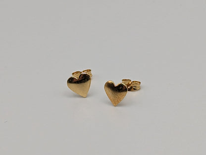 Dainty Whimsical Solid Gold 18K Yellow Gold Heart Stud Earrings