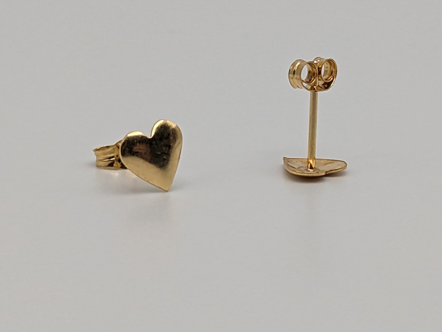 Dainty Whimsical Solid Gold 18K Yellow Gold Heart Stud Earrings