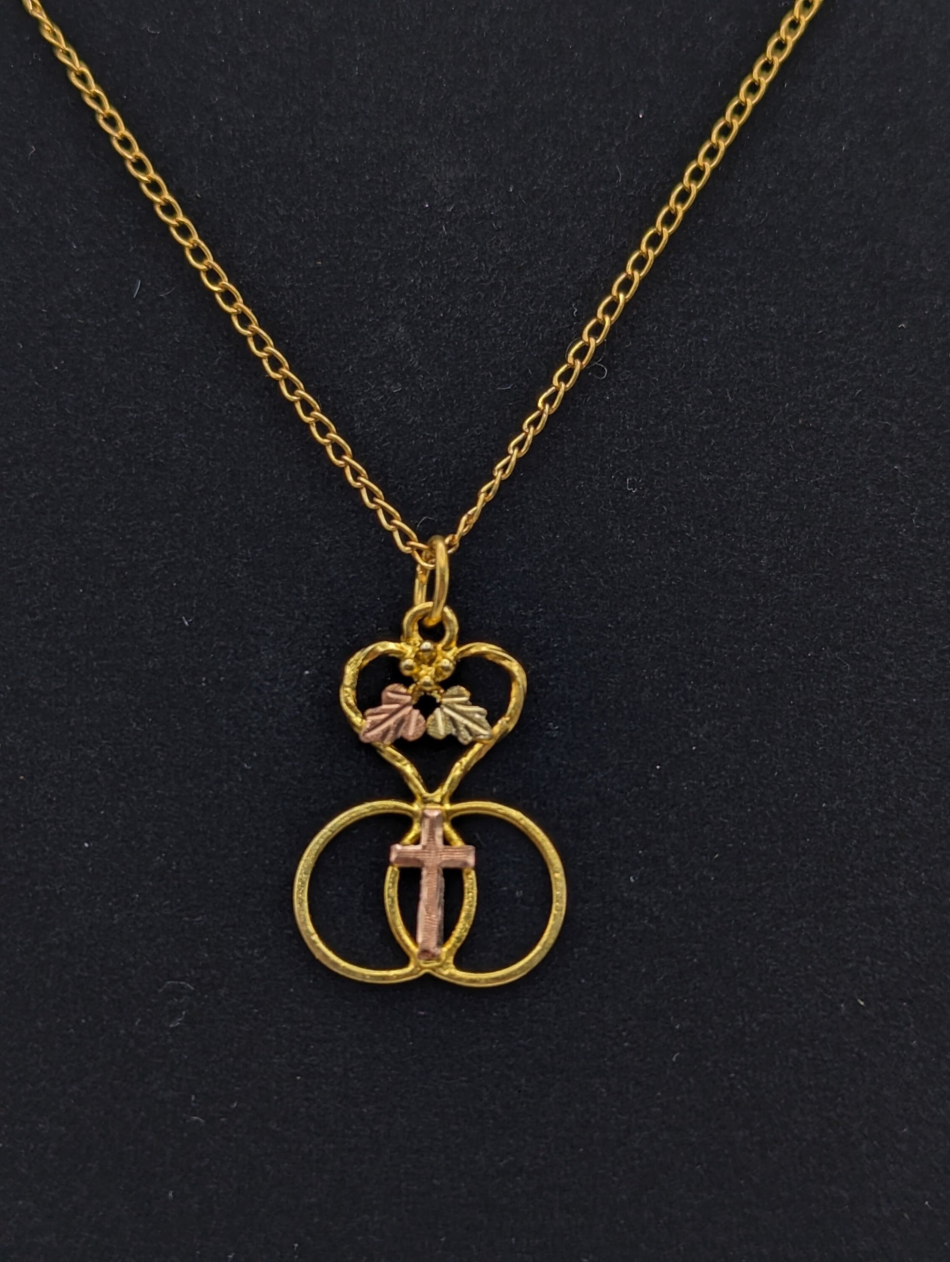 12k 10k Cross Heart Black Hills Gold Necklace Pendant 12K BHG Green Rose Gold Leaf & Vine Pendant w Necklace 12K GF