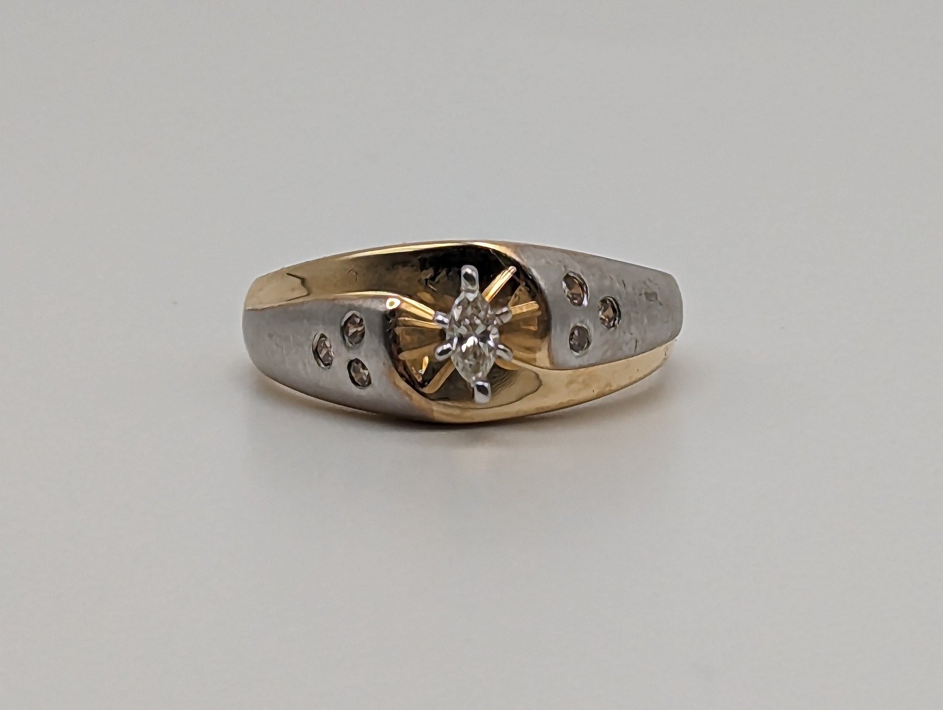 14k Heavy Yellow & White Gold Marquise Diamond Solitaire Wedding Ring.Diamond Engagement Ring