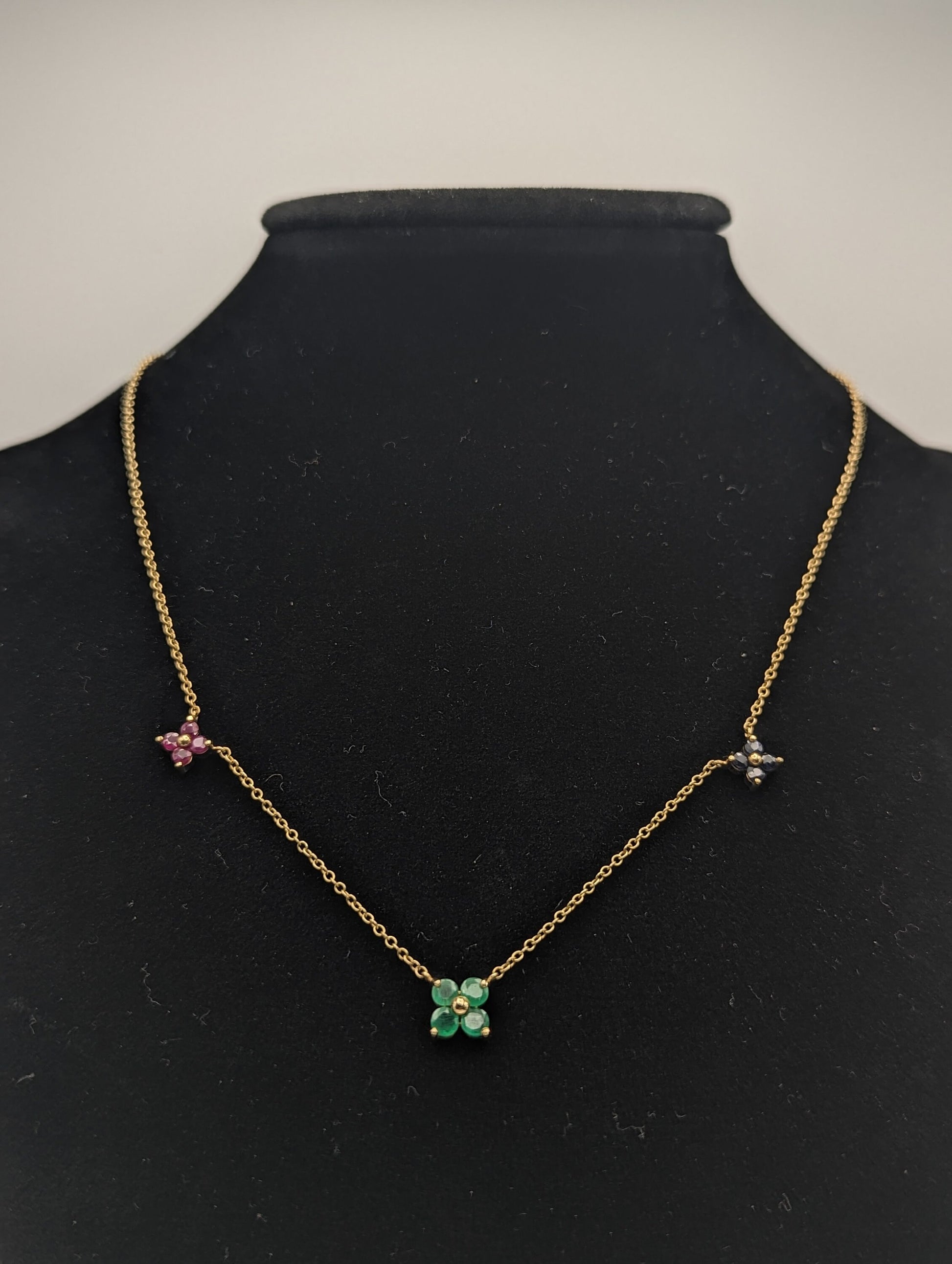 14k Yellow Gold Three Flower Pendant. 14k Yellow Gold Multi Gem Daisy Necklace 18 " necklace