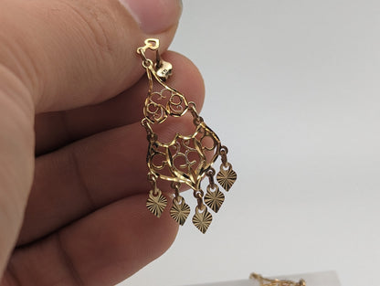 14k Yellow Gold Drop Dangel Filigree Earrings. 14k Dangel Earrings. 14k Filigree Earrings.