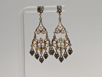 14k Yellow Gold Drop Dangel Filigree Earrings. 14k Dangel Earrings. 14k Filigree Earrings.