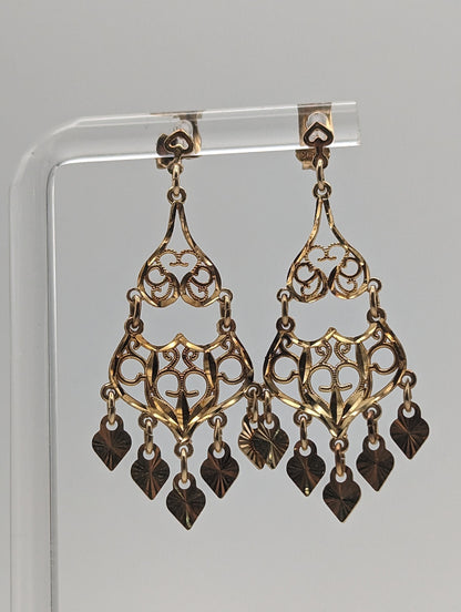 14k Yellow Gold Drop Dangel Filigree Earrings. 14k Dangel Earrings. 14k Filigree Earrings.